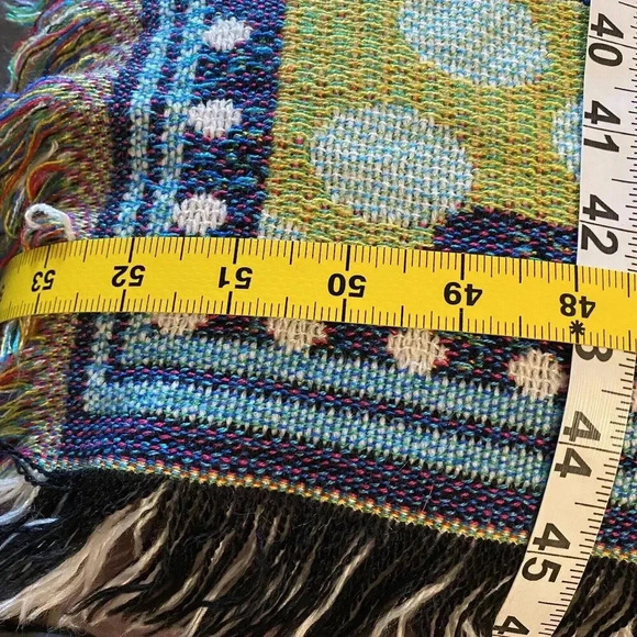 VTG Tapestry Blanket Woven Throw Cheer Fringe 45”x53”Cheerleading Cottagecore - Picture 2 of 7